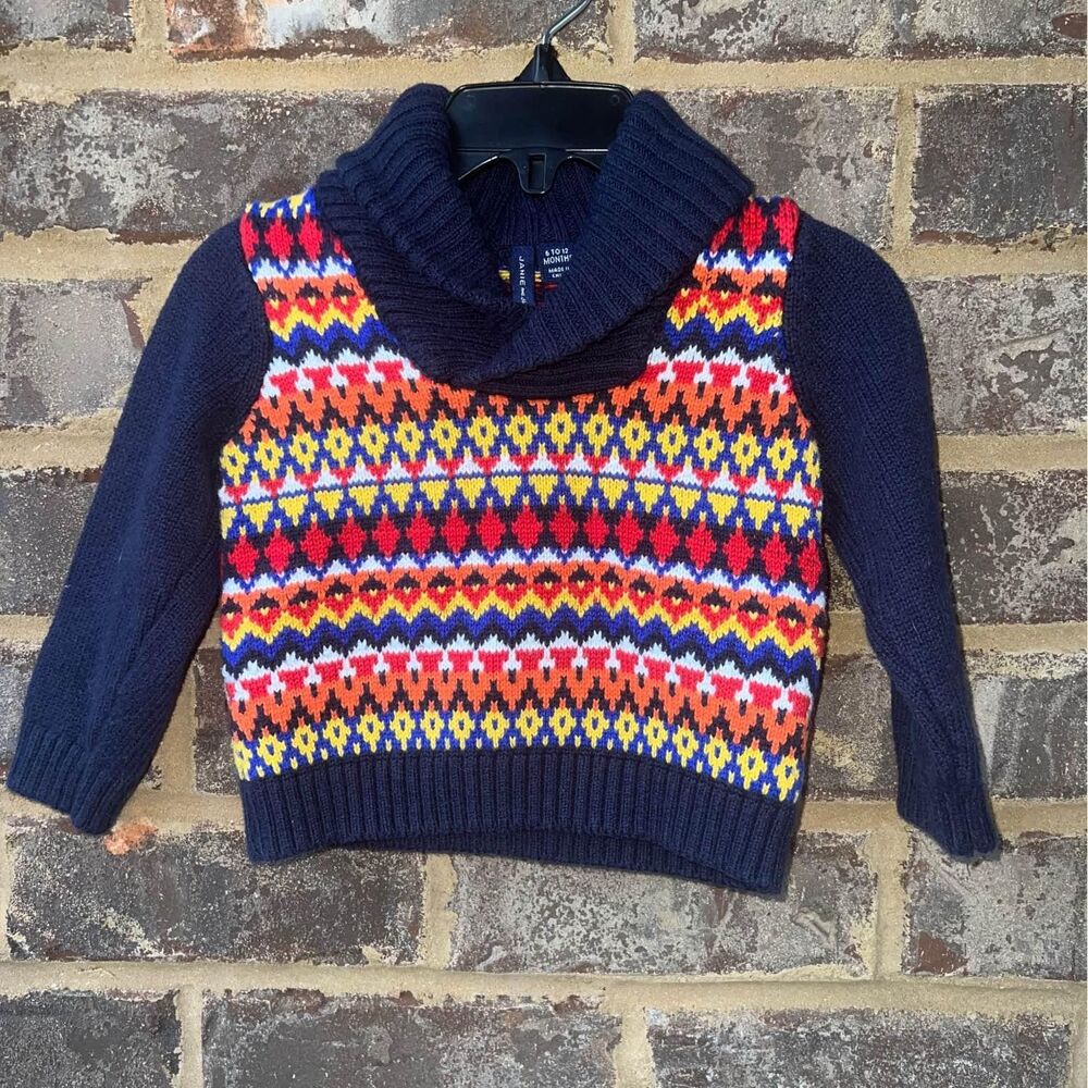 Janie and Jack Infant Sweater - size 6-12m Colorful Print Red Blue Yellow